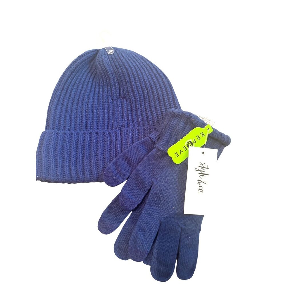 Style & Co Women's Solid Shine Cuff Beanie, and Tech-tip Gloves,